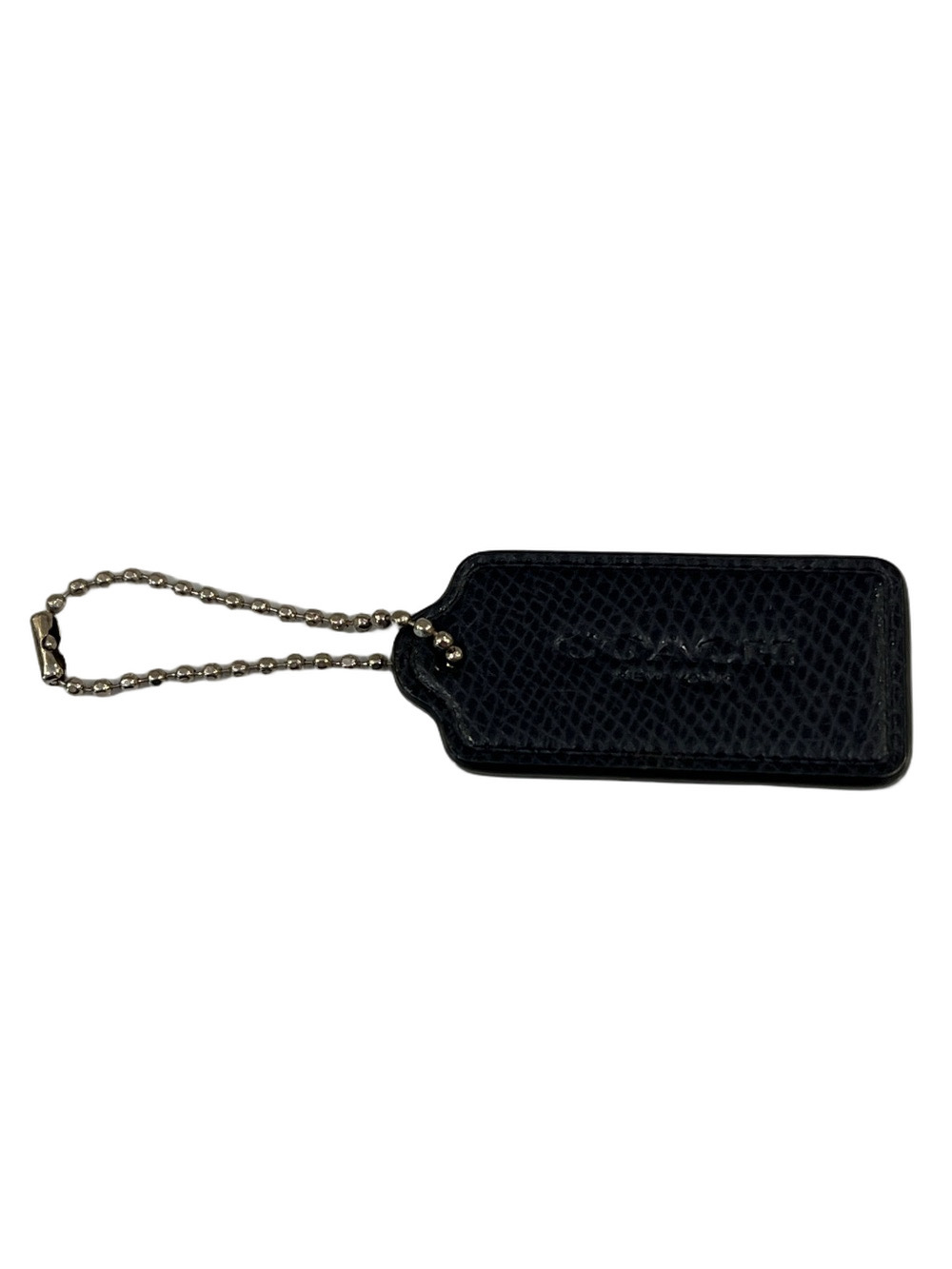 Coach Black Leather Tag Key Holder with Silver Ball Chain - Picture 2 of 5